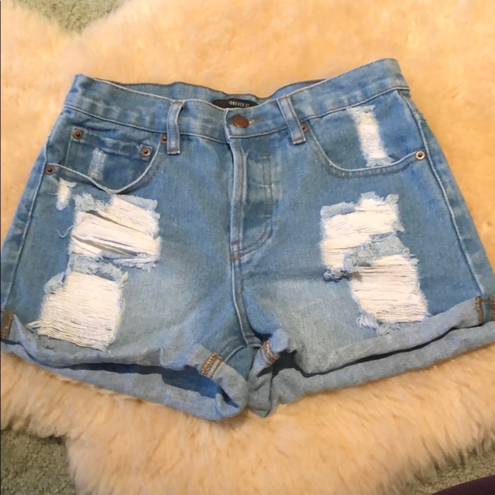 Forever 21 high rise ripped rolled jean shorts